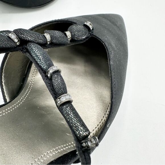 M. By Marinelli Black Satin Sparkly Jeweled T-Strap Stiletto Evening Sandal 8.5M - Picture 14 of 16